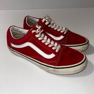 Vans Old Skool Mens 7 Womens 8.5 Red White Low Top Skate‎ Sneaker Classic